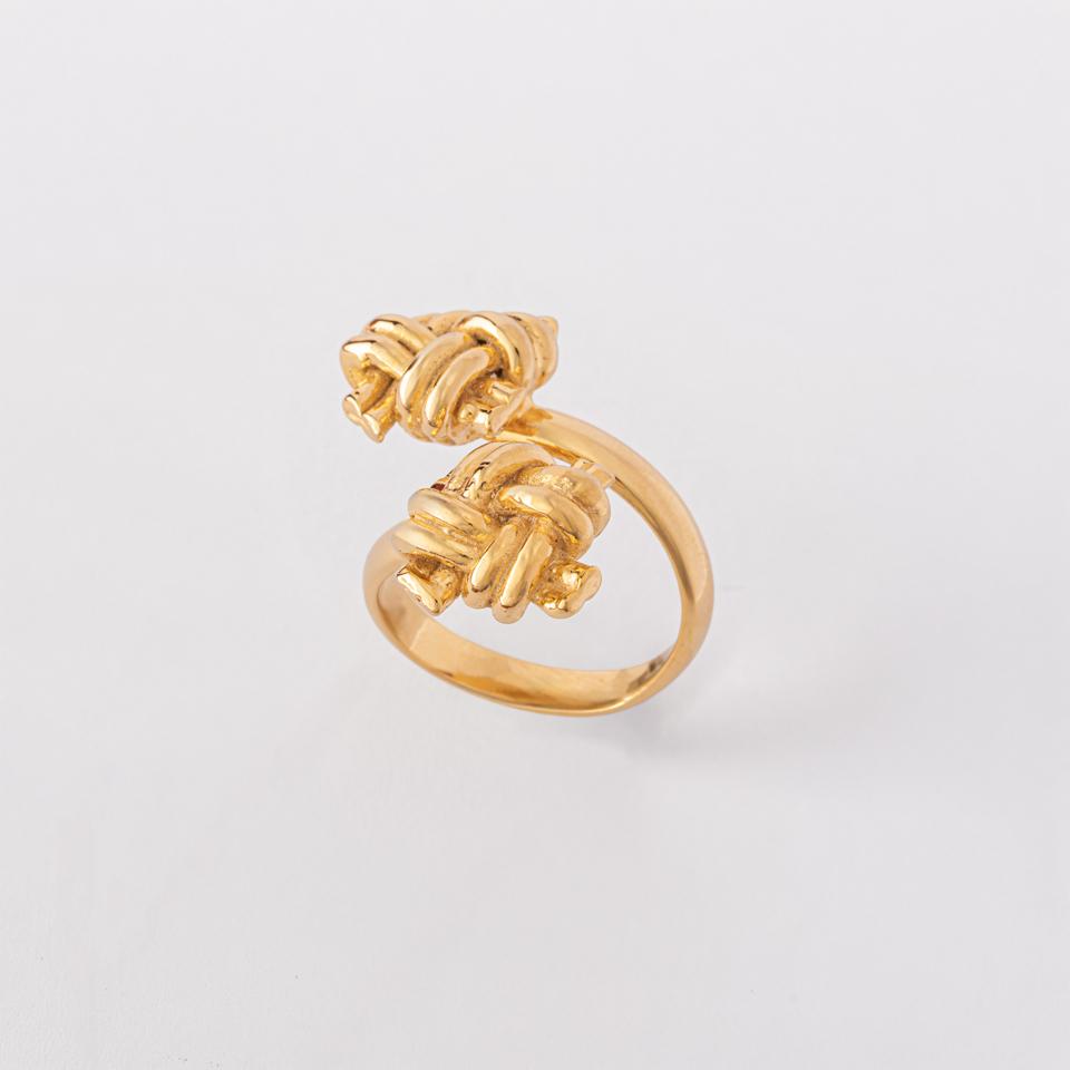 925 sterling silver ring Double big knots 18k gold plated