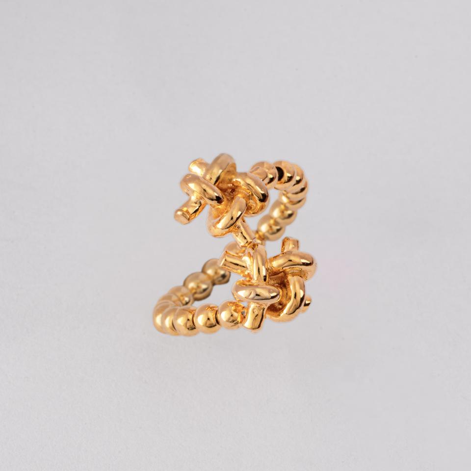 925 sterling silver ring Double small knots with balls 18k gold plated