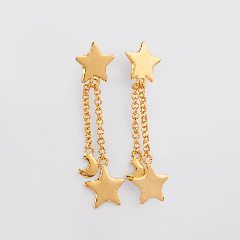 925 sterling silver earrings Two stars and crescent 18k gold plated